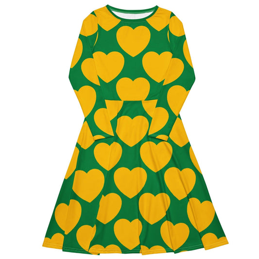 Midi Dress - ELLIE LOVE yellow green - Bold Heart Print