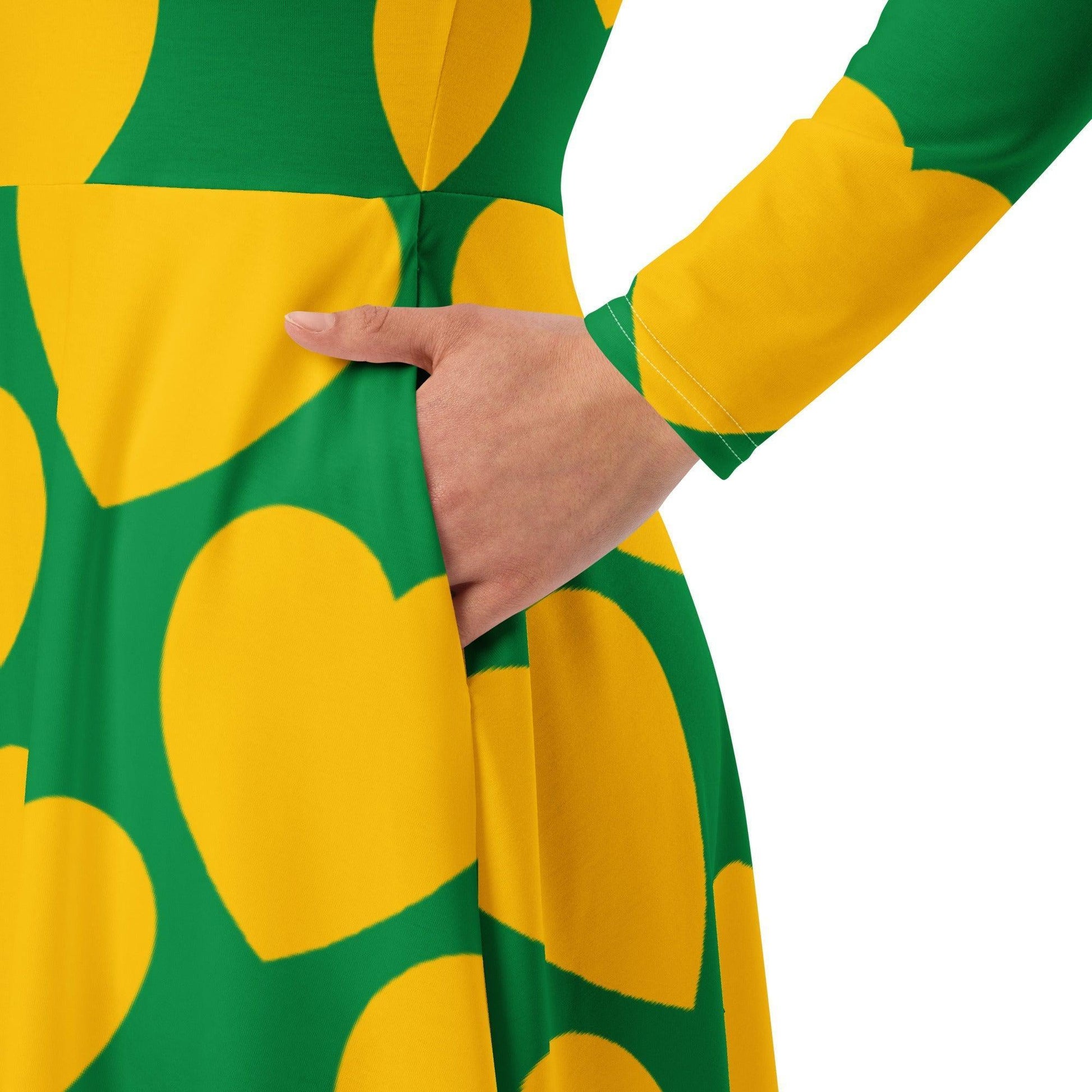 Midi dress - ELLIE LOVE yellow green - Bold heart print