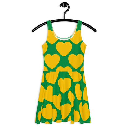 Skater Dress - ELLIE LOVE yellow green - Bold Heart Print
