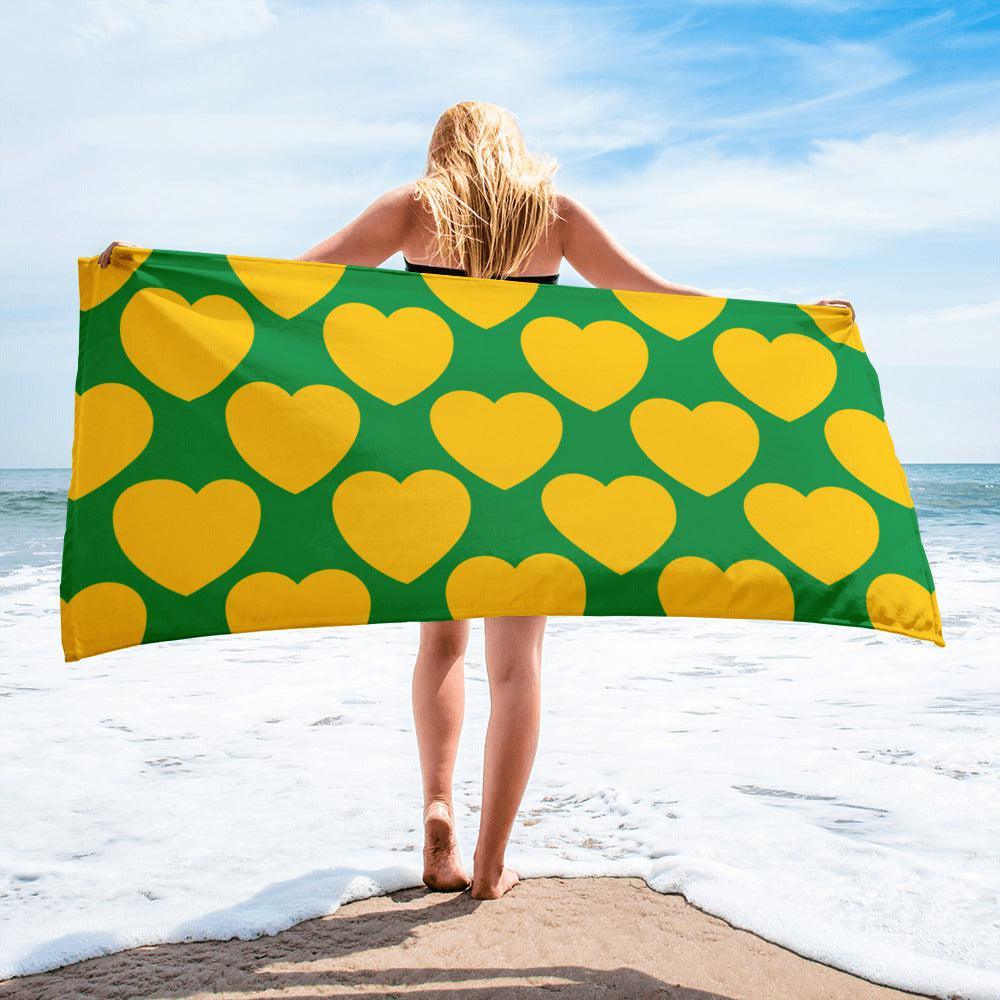 Towel - ELLIE LOVE yellow green - Bold Heart Print