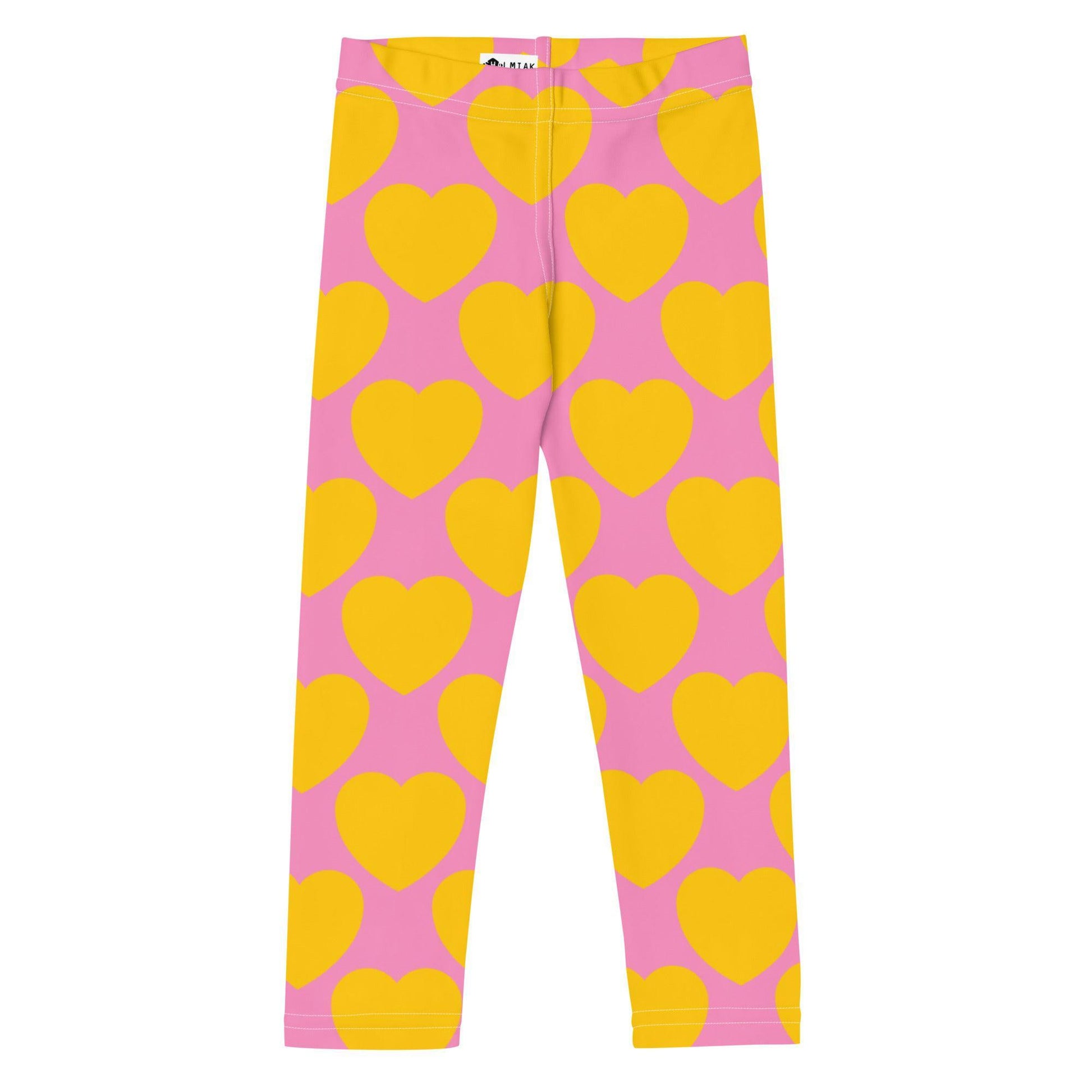 Kids' Leggings -2- ELLIE LOVE yellow pink - Bold Heart Print