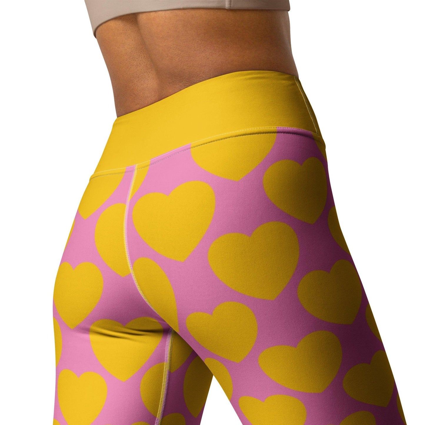 Yoga Leggings -2- ELLIE LOVE yellow pink - Bold Heart Print