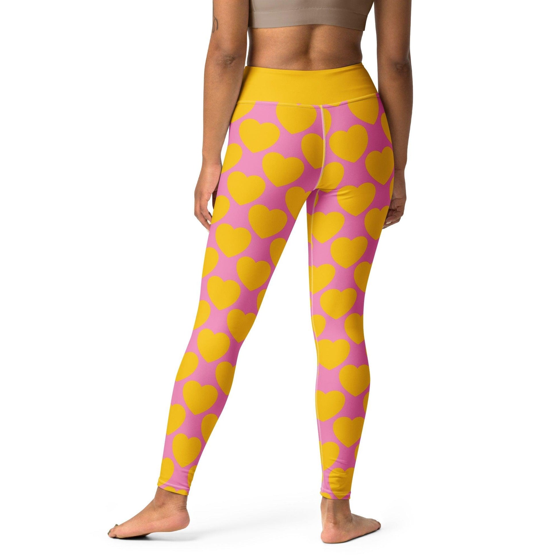 Yoga Leggings -2- ELLIE LOVE yellow pink - Bold Heart Print