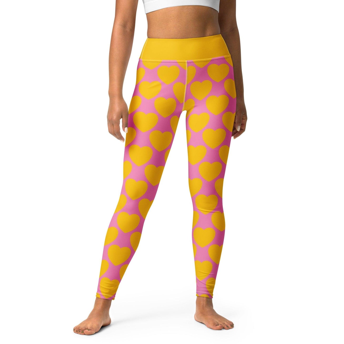 Yoga Leggings -2- ELLIE LOVE yellow pink - Bold Heart Print