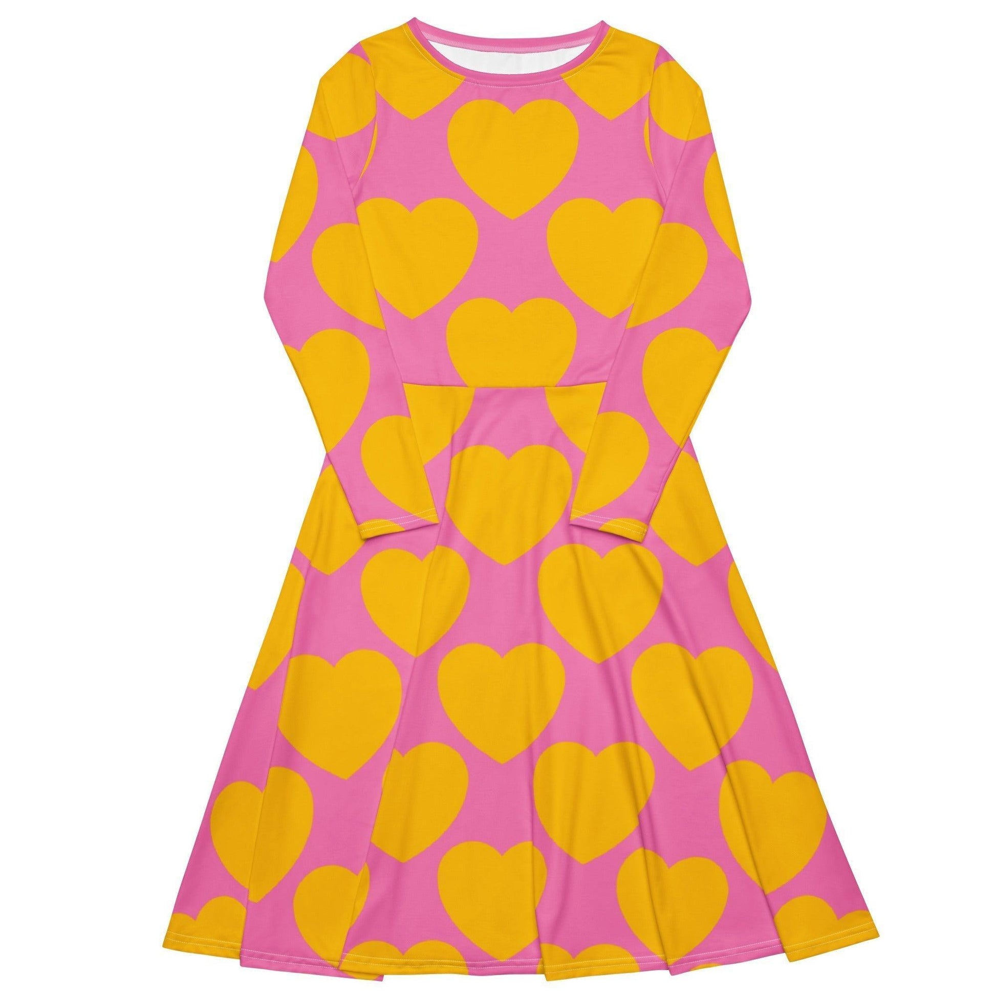 Midi Dress - ELLIE LOVE yellow pink - Bold Heart Print