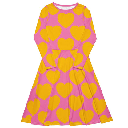Midi Dress - ELLIE LOVE yellow pink - Bold Heart Print