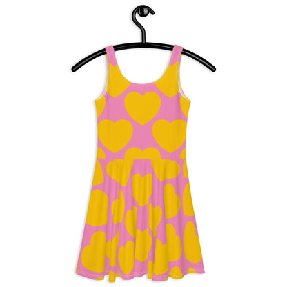 Skater Dress - ELLIE LOVE yellow pink - Bold Heart Print