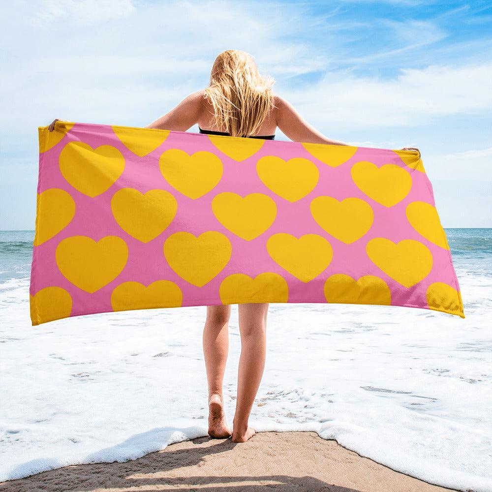 Towel - ELLIE LOVE yellow pink - Bold Heart Print