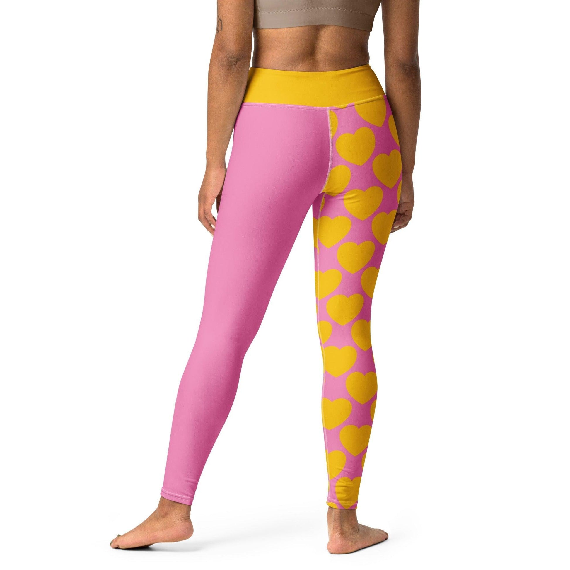 Yoga leggings - ELLIE LOVE yellow pink - Bold heart print