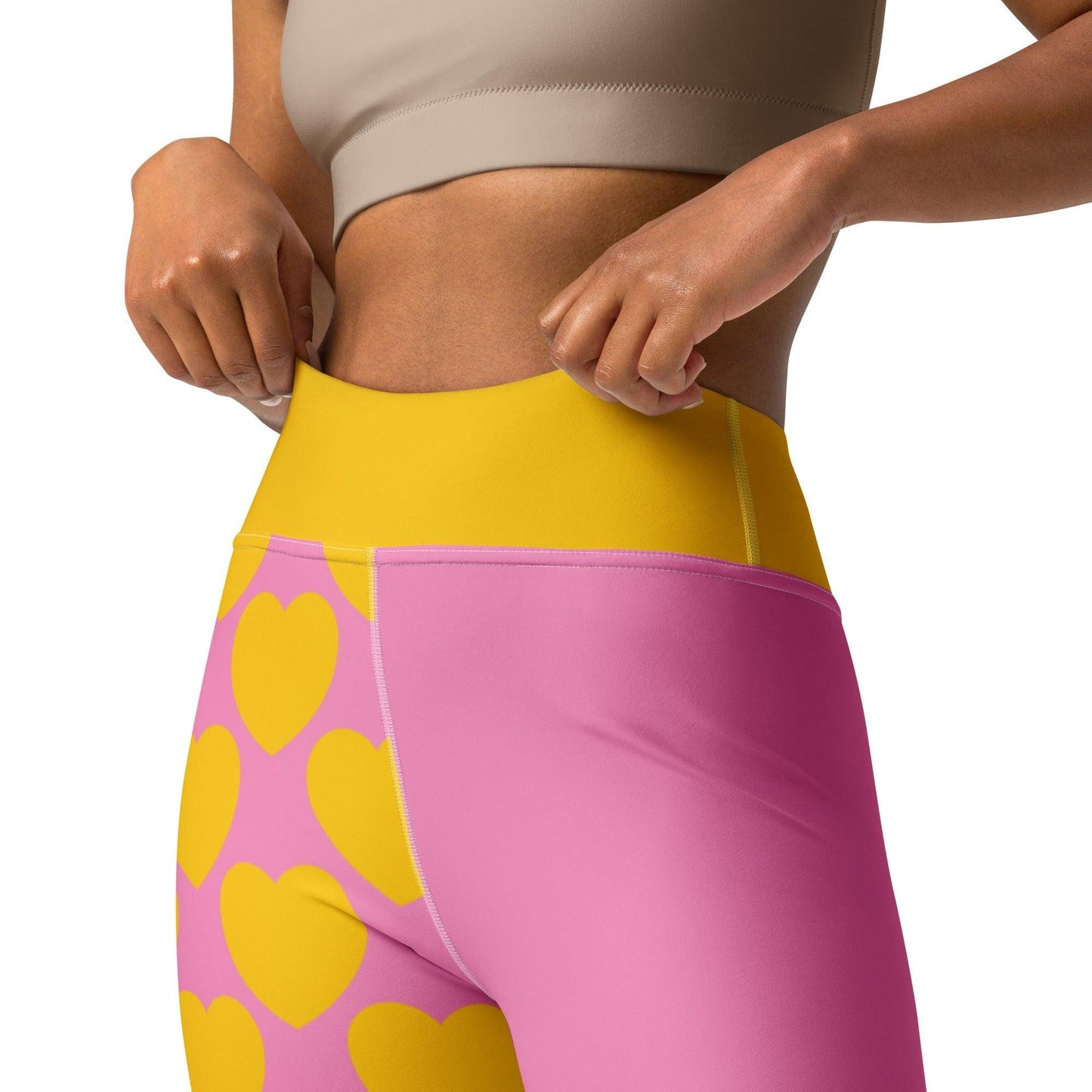 Yoga leggings - ELLIE LOVE yellow pink - Bold heart print