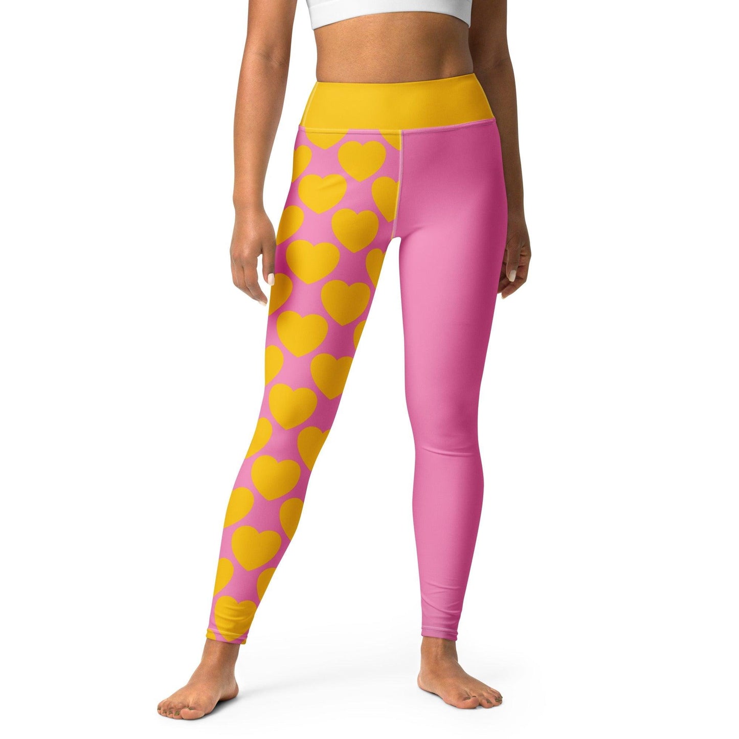 Yoga leggings - ELLIE LOVE yellow pink - Bold heart print XL