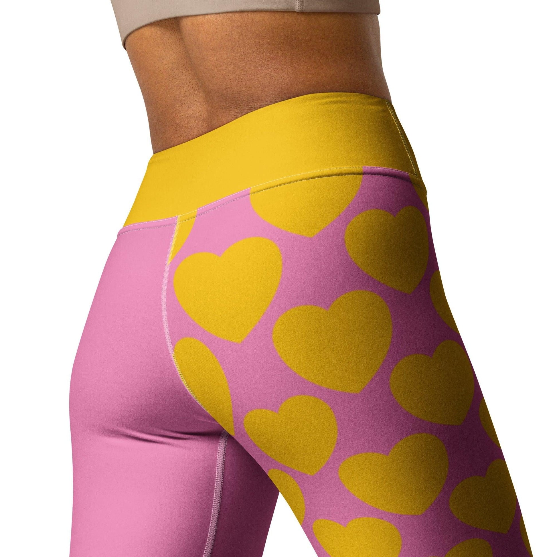Yoga leggings - ELLIE LOVE yellow pink - Bold heart print