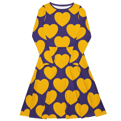 Midi Dress - ELLIE LOVE yellow purple - Bold Heart Print