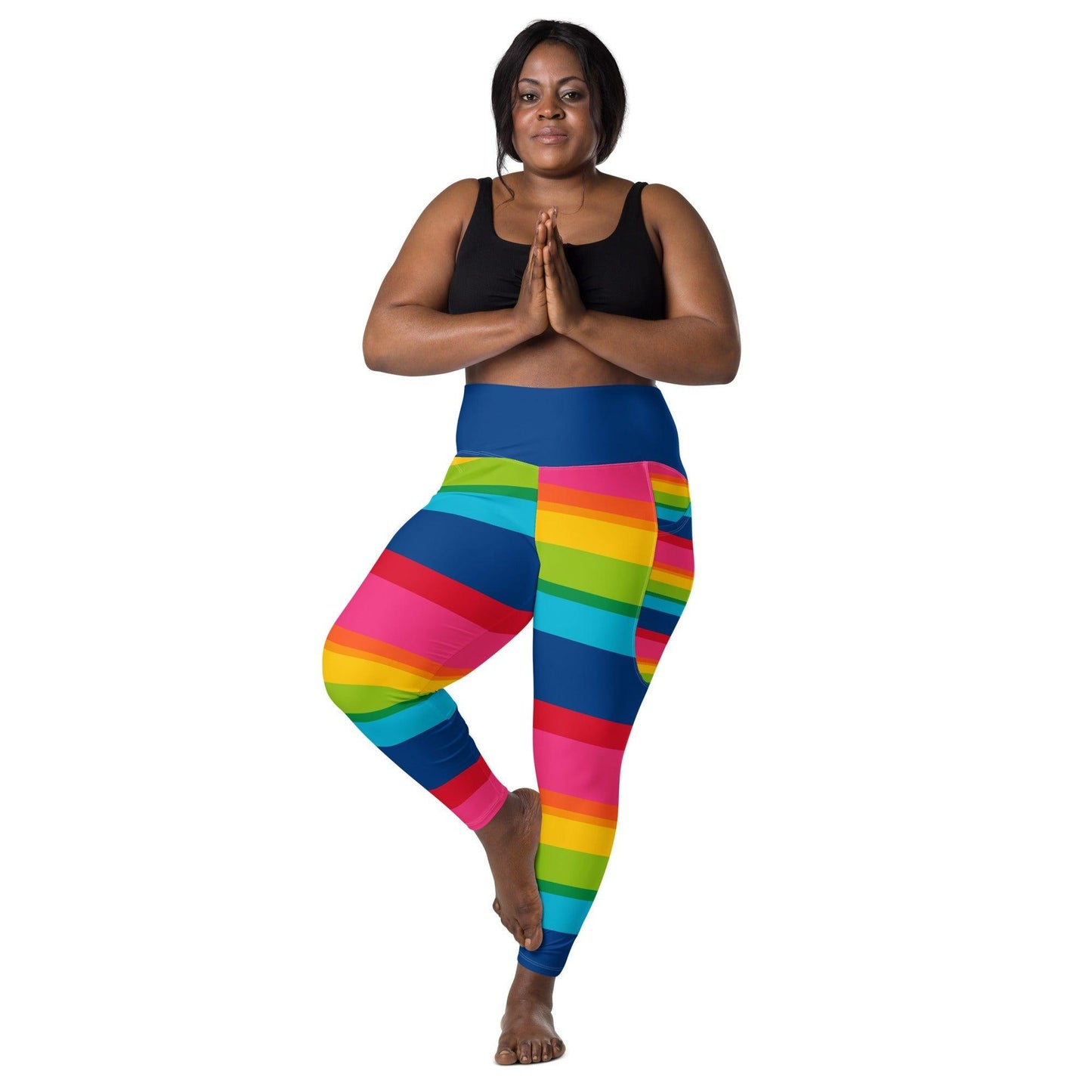 Leggings with pockets - ELLIE rainbow stripe - Rainbow stripe print