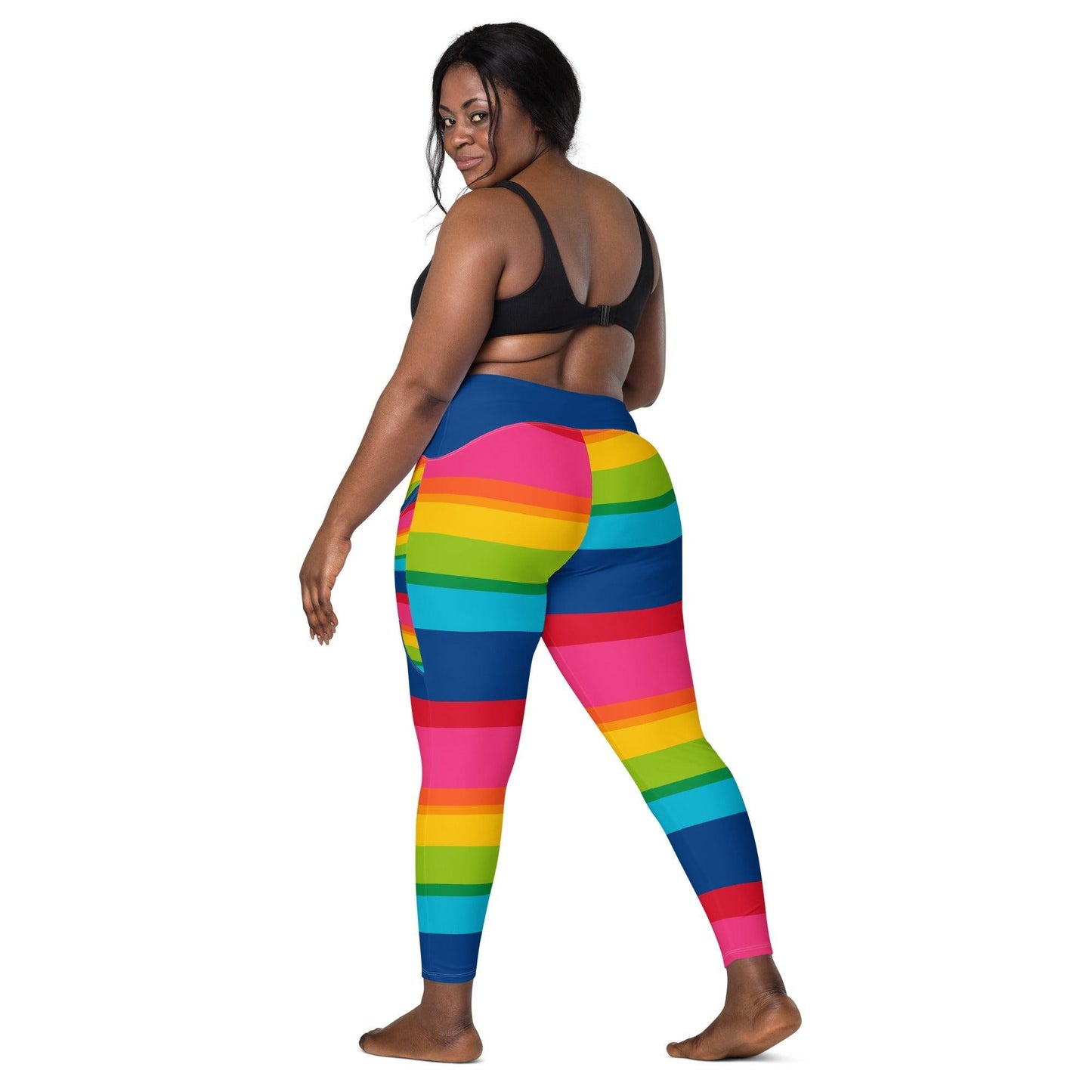 Leggings with pockets - ELLIE rainbow stripe - Rainbow stripe print