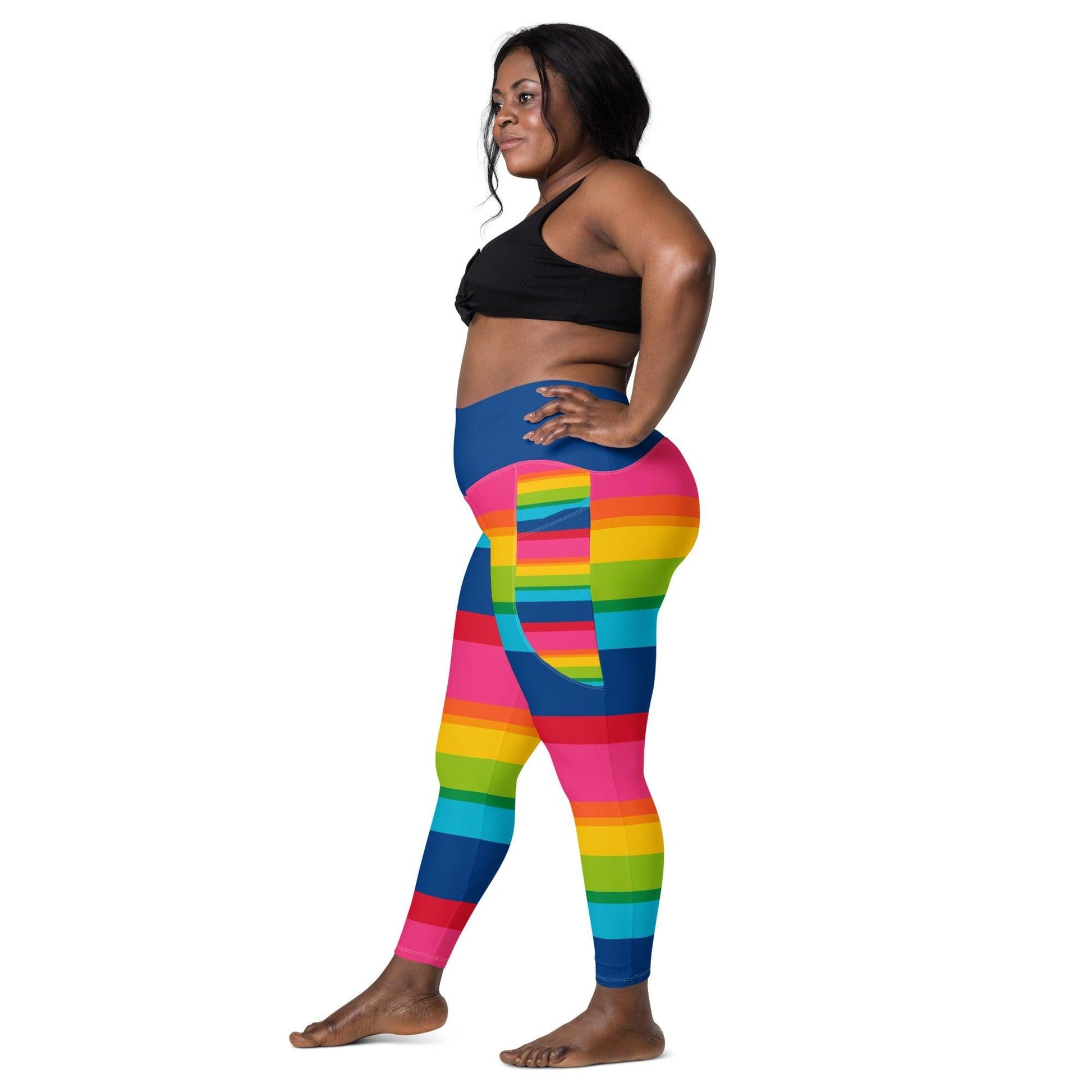 Leggings with pockets - ELLIE rainbow stripe - Rainbow stripe print
