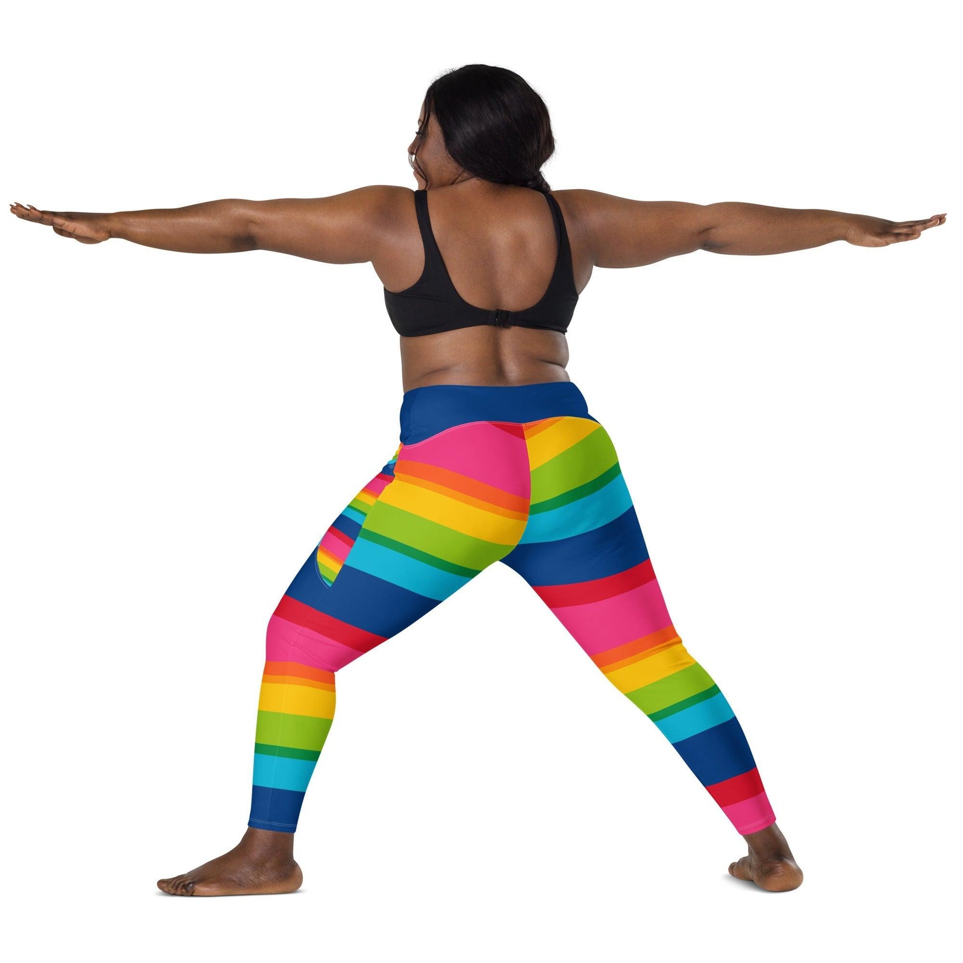 Leggings with pockets - ELLIE rainbow stripe - Rainbow stripe print