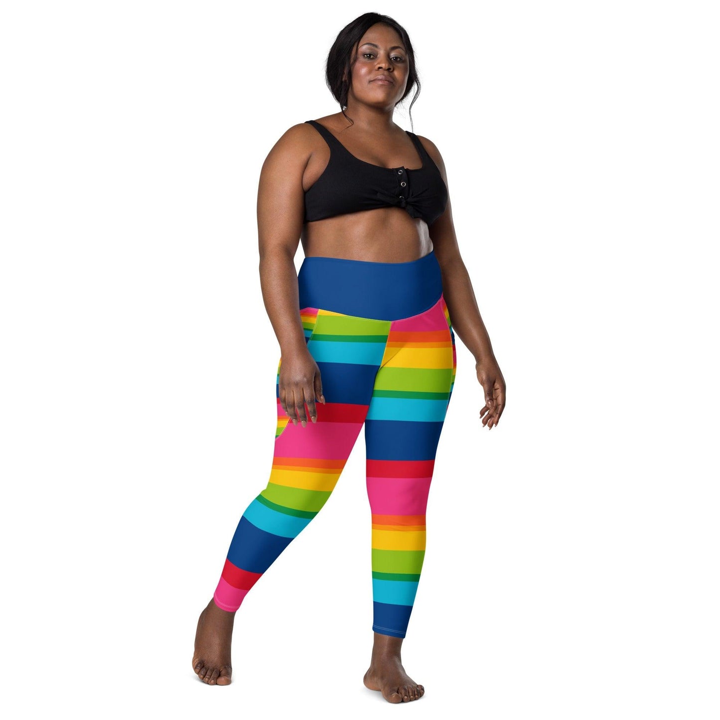 Leggings with pockets - ELLIE rainbow stripe - Rainbow stripe print
