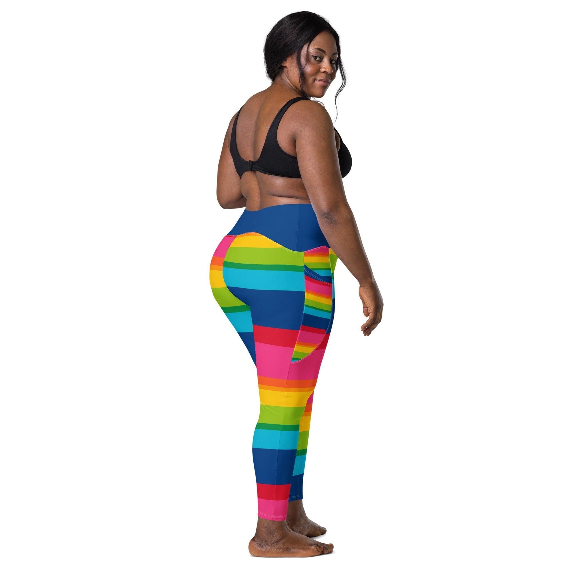 Leggings with pockets - ELLIE rainbow stripe - Rainbow stripe print 6XL