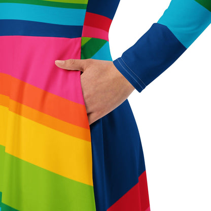 Midi Dress - ELLIE rainbow stripe