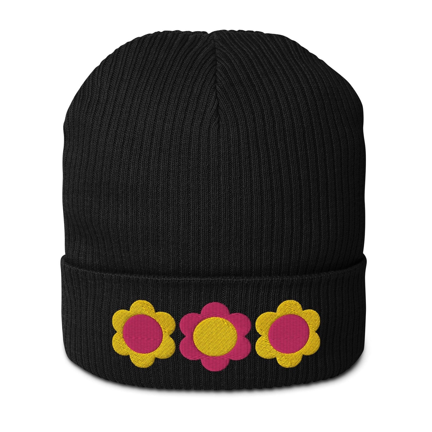 Beanie - ELLIE yellow pink - Classic floral print Black
