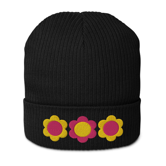 Beanie - ELLIE yellow pink - Classic floral print Black