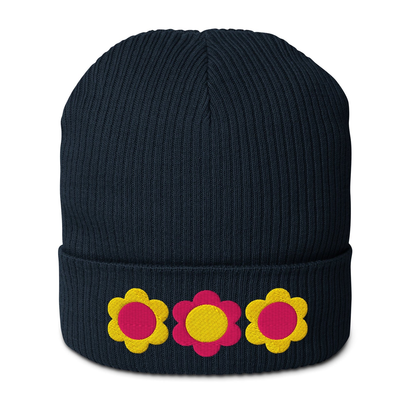 Beanie - ELLIE yellow pink - Classic floral print Oxford Navy