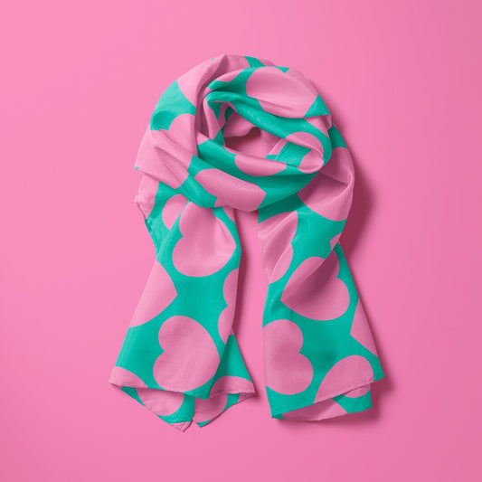 Scarf - ELLIE LOVE pink mint - Bold heart print