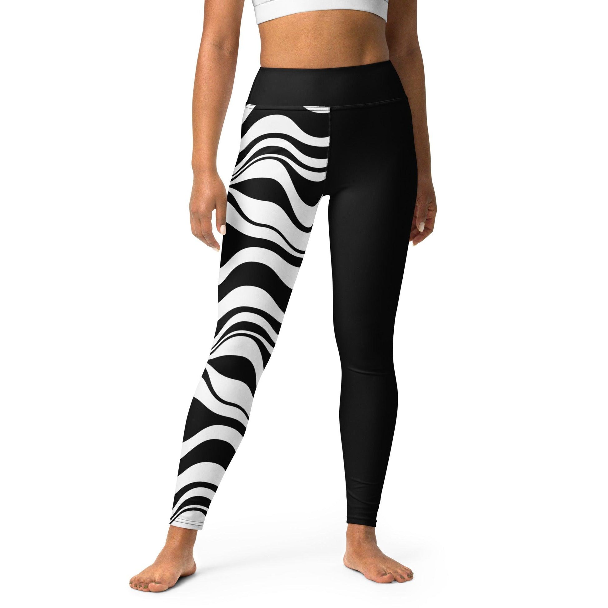 Yoga leggings - ENERGY WAVES black - Wavy stripe print XL
