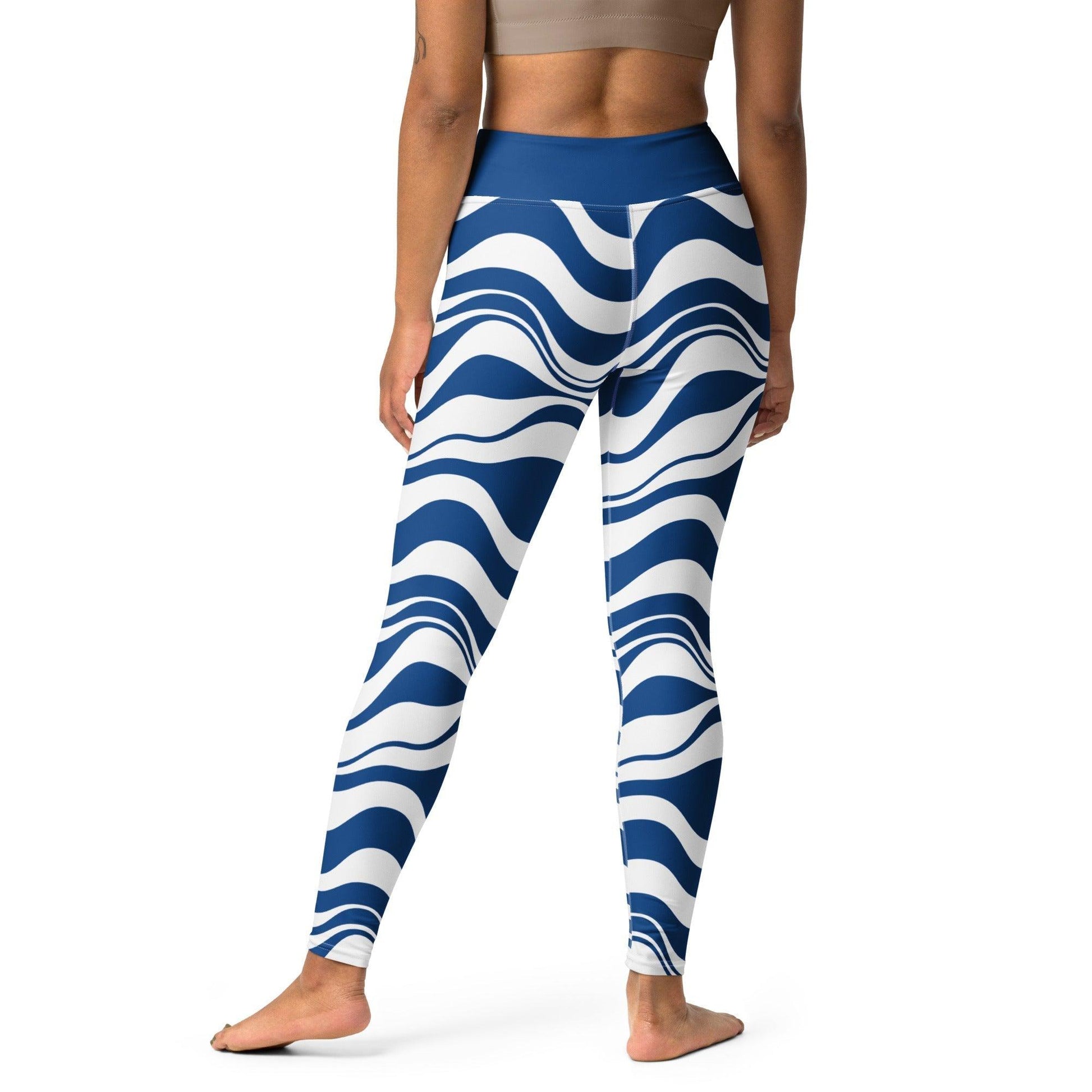 Yoga leggings -2- ENERGY WAVES blue - Wavy stripe print