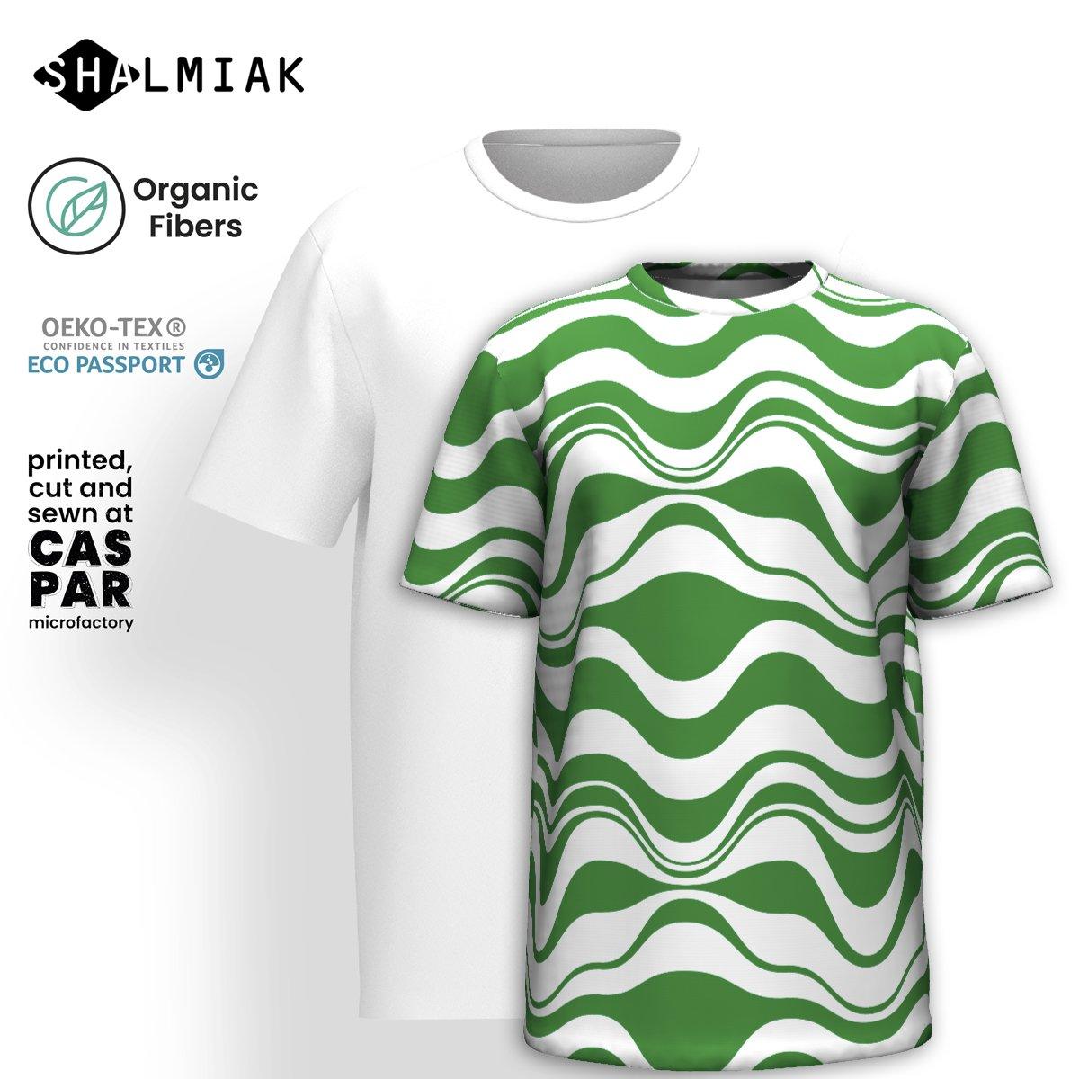 Organic cotton t-shirt - ENERGY WAVES green - Wavy stripe print