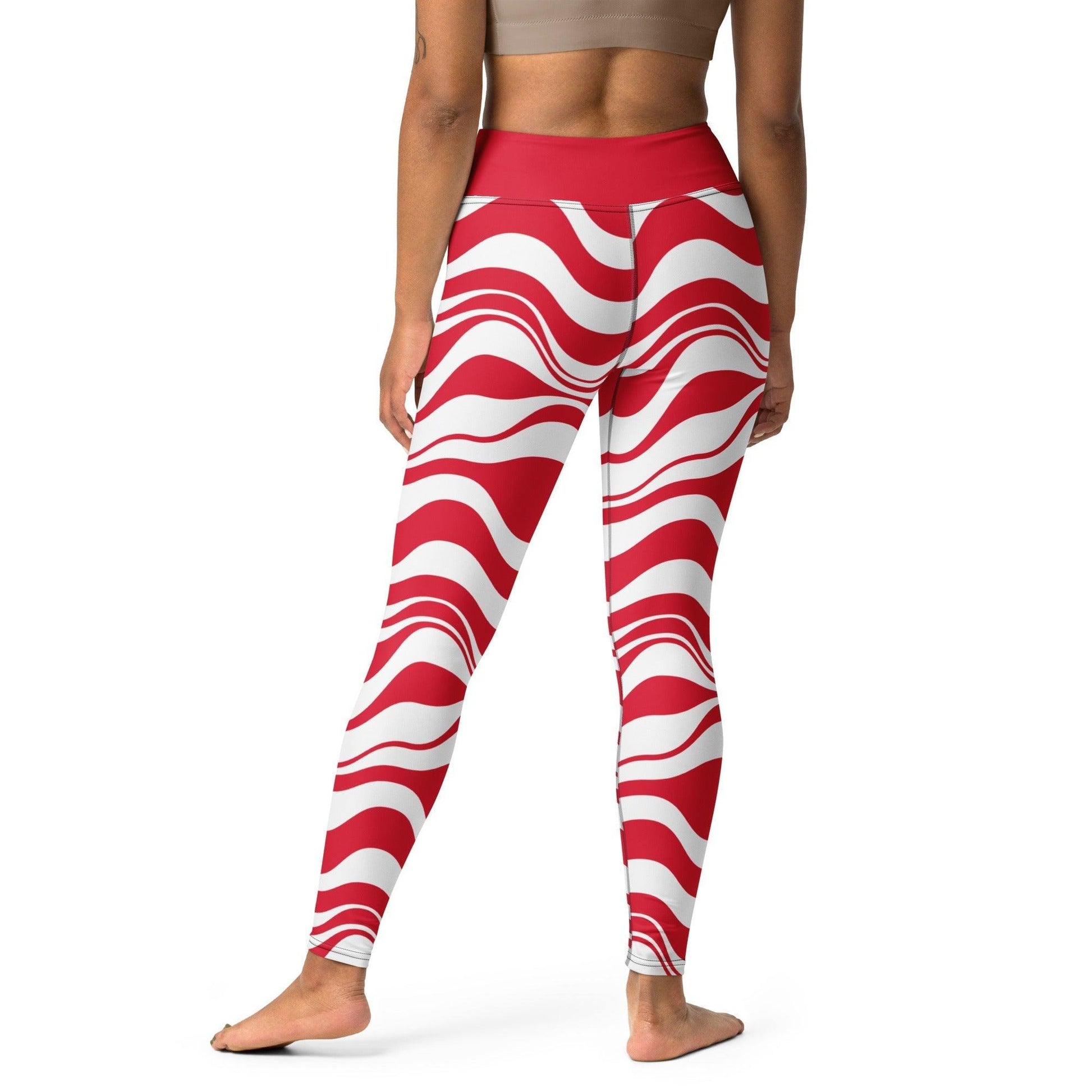 Yoga leggings -2- ENERGY WAVES red - Wavy stripe print