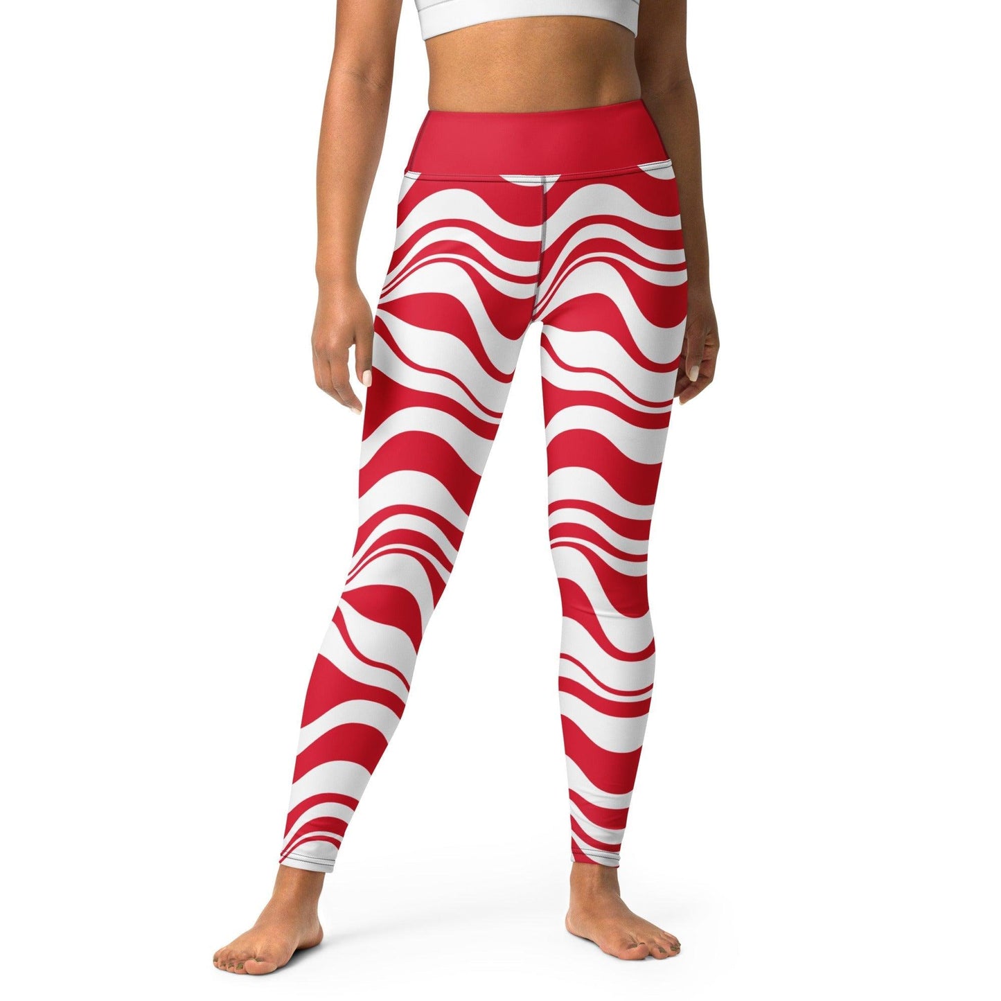 Yoga leggings -2- ENERGY WAVES red - Wavy stripe print XL