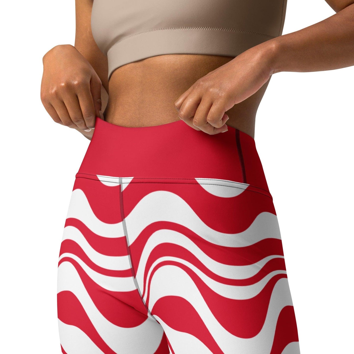 Yoga leggings -2- ENERGY WAVES red - Wavy stripe print