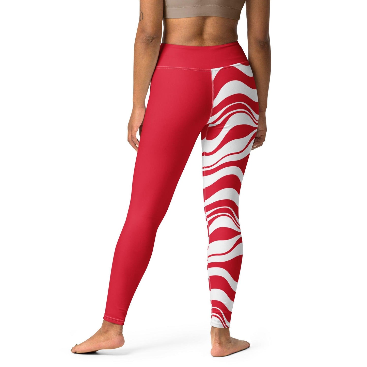 Yoga leggings - ENERGY WAVES red - Wavy stripe print