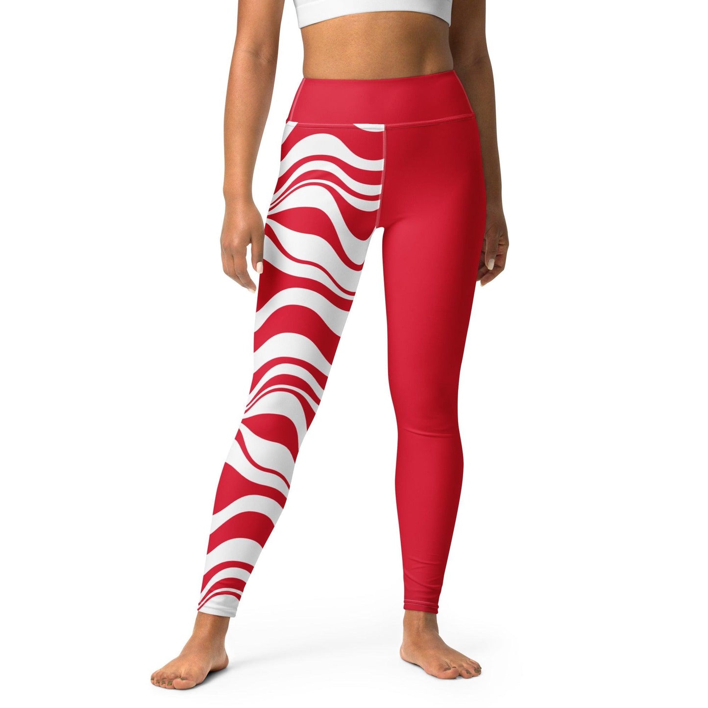 Yoga leggings - ENERGY WAVES red - Wavy stripe print XL