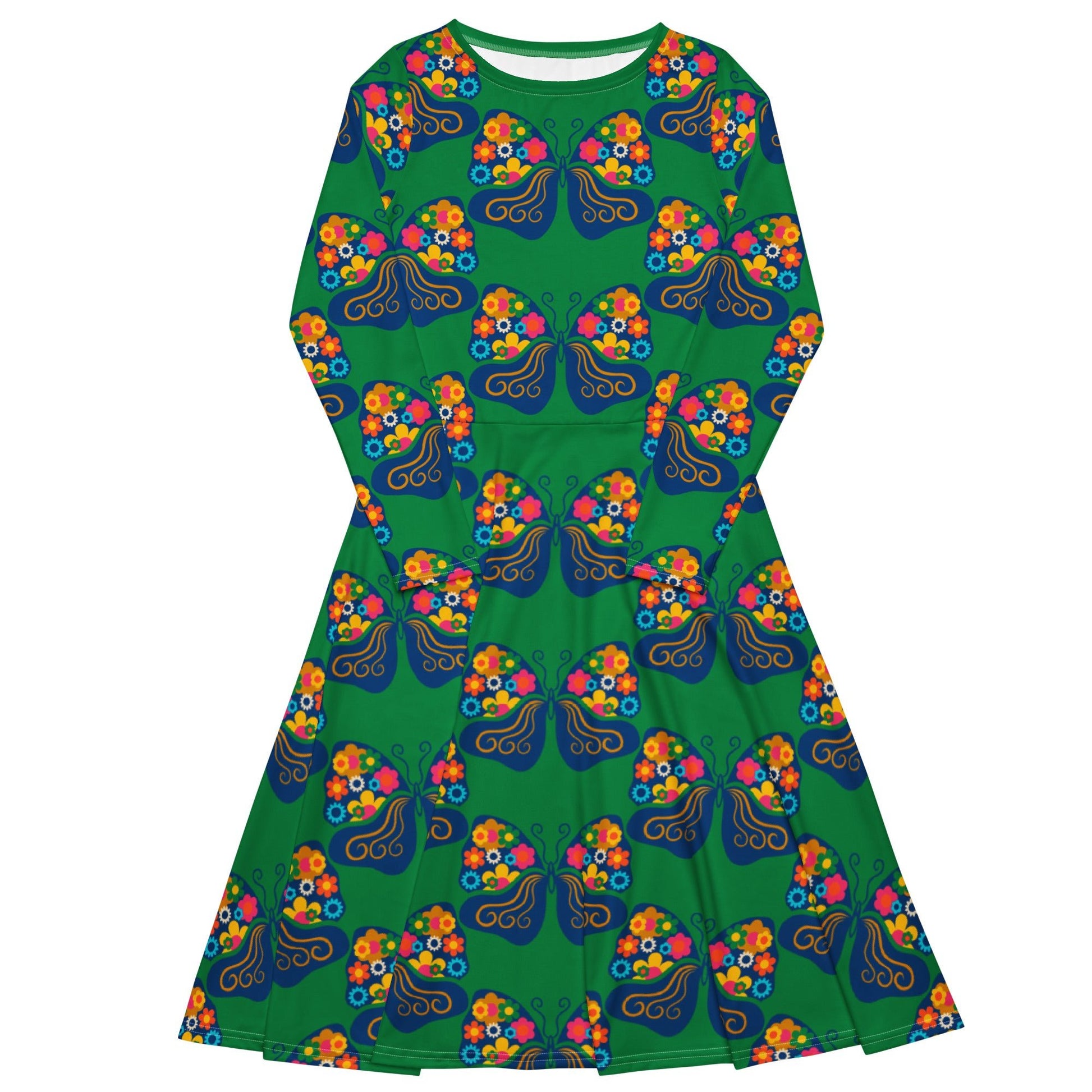 Midi dress - FAB FLOVERYFLY green - Playful butterfly print 6XL