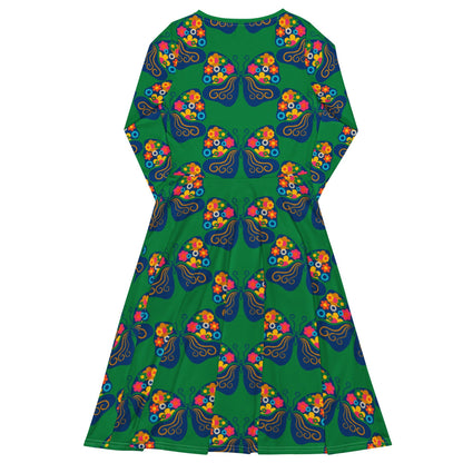 Midi dress - FAB FLOVERYFLY green - Playful butterfly print