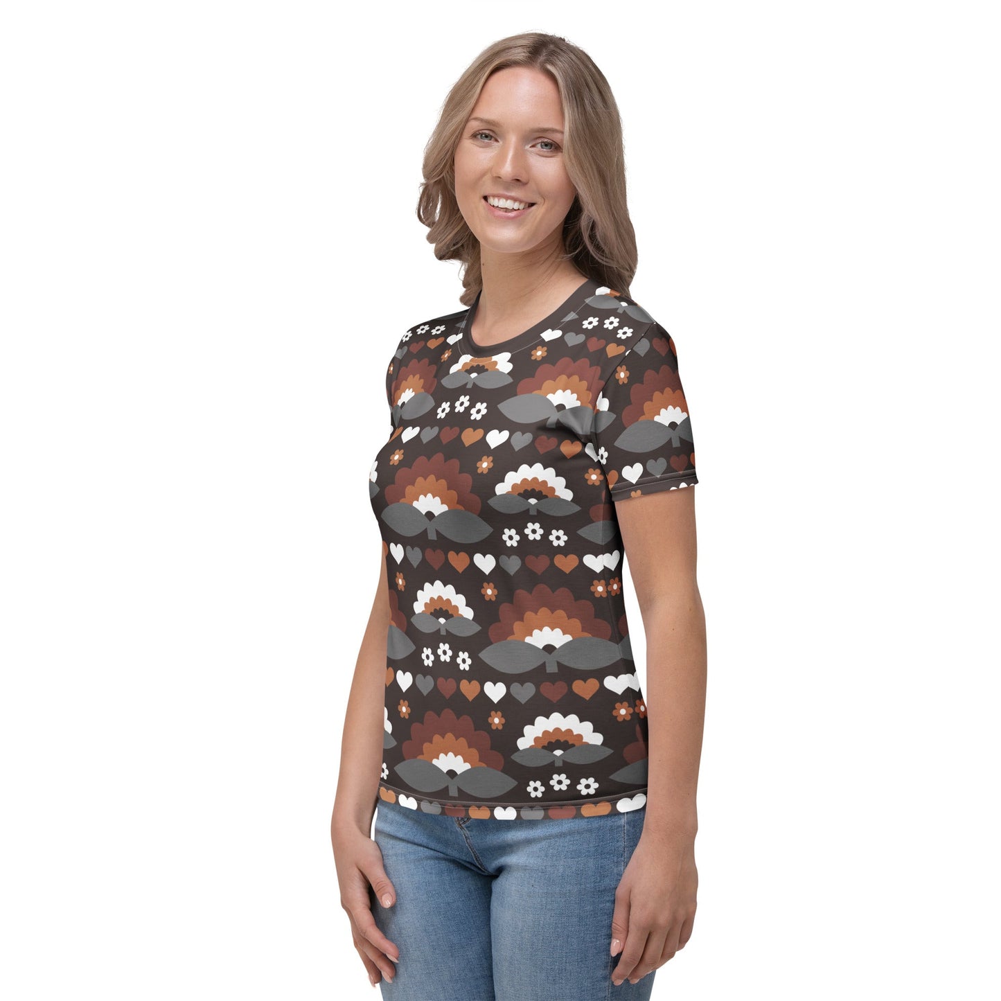 FALL IN LOVE mocca - Women's T-Shirt - Elegant flower and heart print