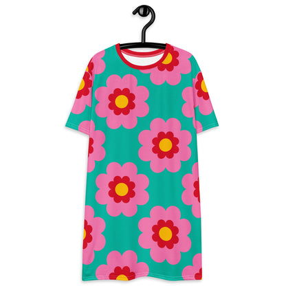T-Shirt Dress - FANCY BLOOM pink mint