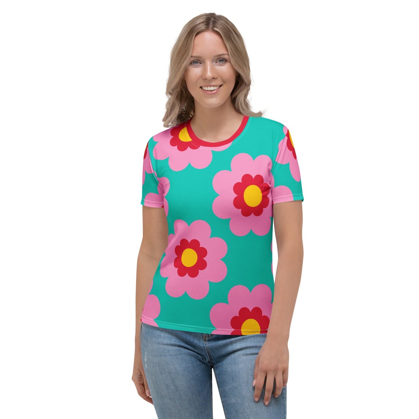 Woman's T-Shirt - FANCY BLOOM pink mint