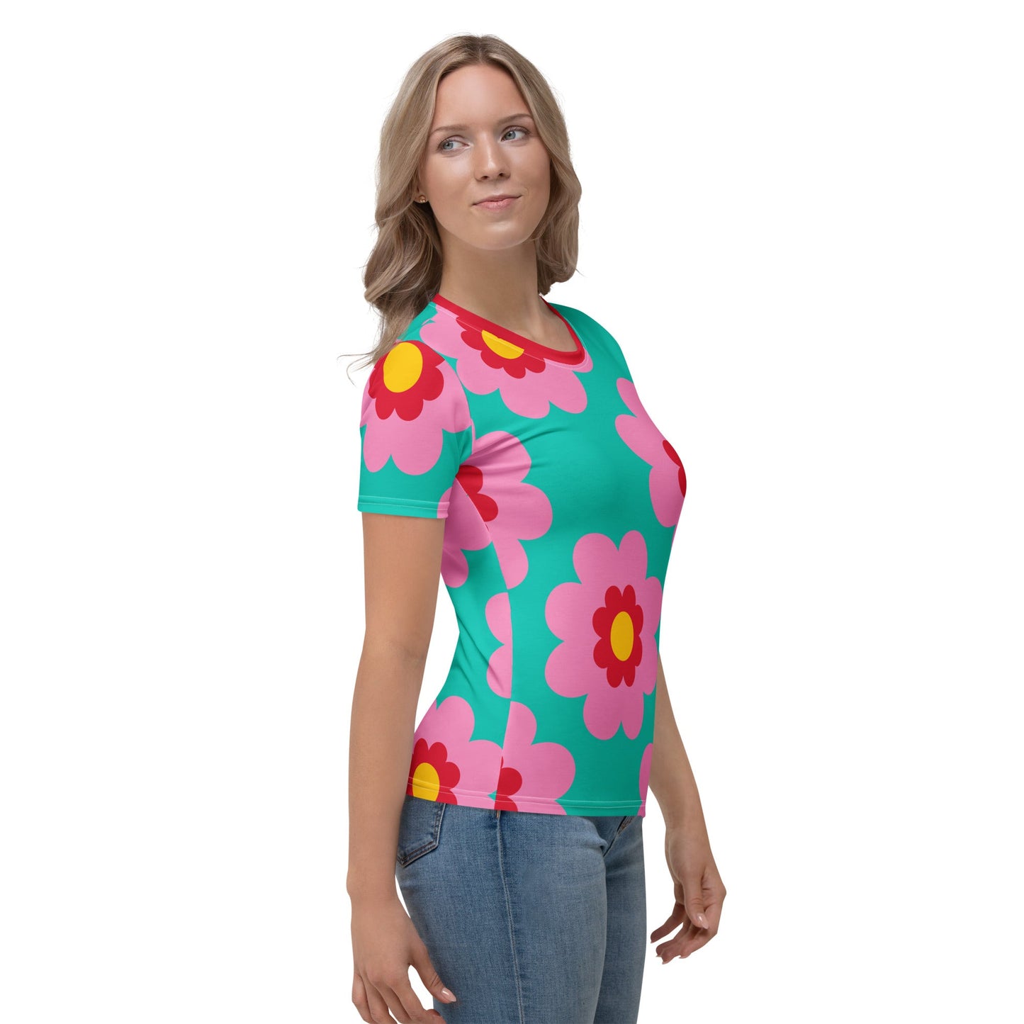 Woman's T-Shirt - FANCY BLOOM pink mint