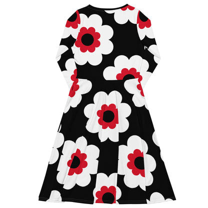 Midi dress - FANCY BLOOM red black - Pretty floral print