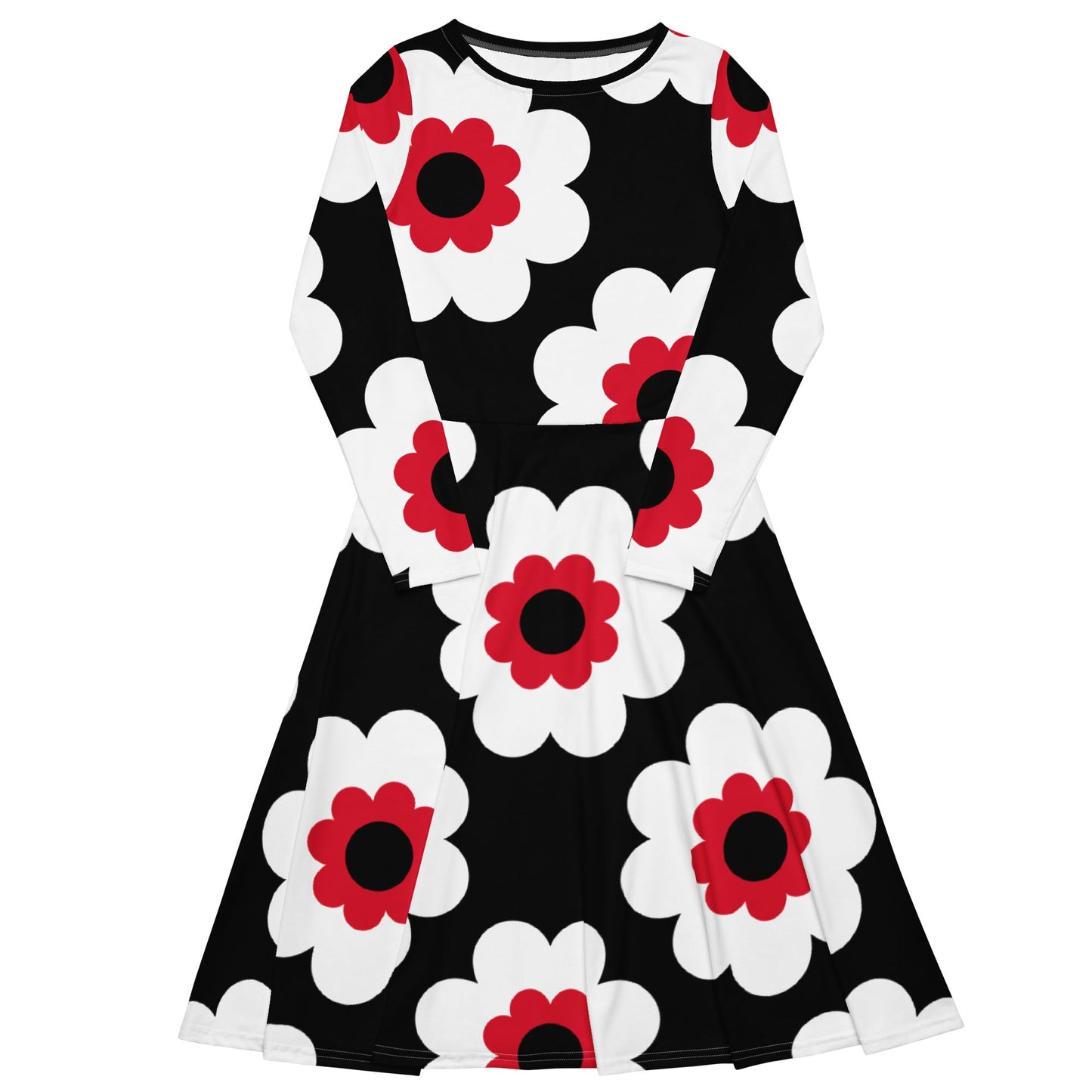 Midi dress - FANCY BLOOM red black - Pretty floral print 6XL