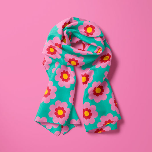 Scarf - FANCY BLOOM pink mint - Pretty floral print