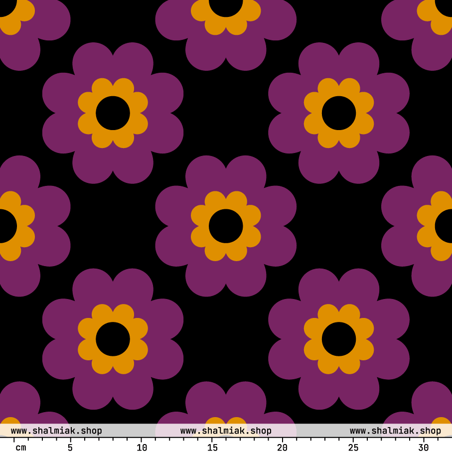 Fabric - FANCY BLOOM purple black - Pretty floral print