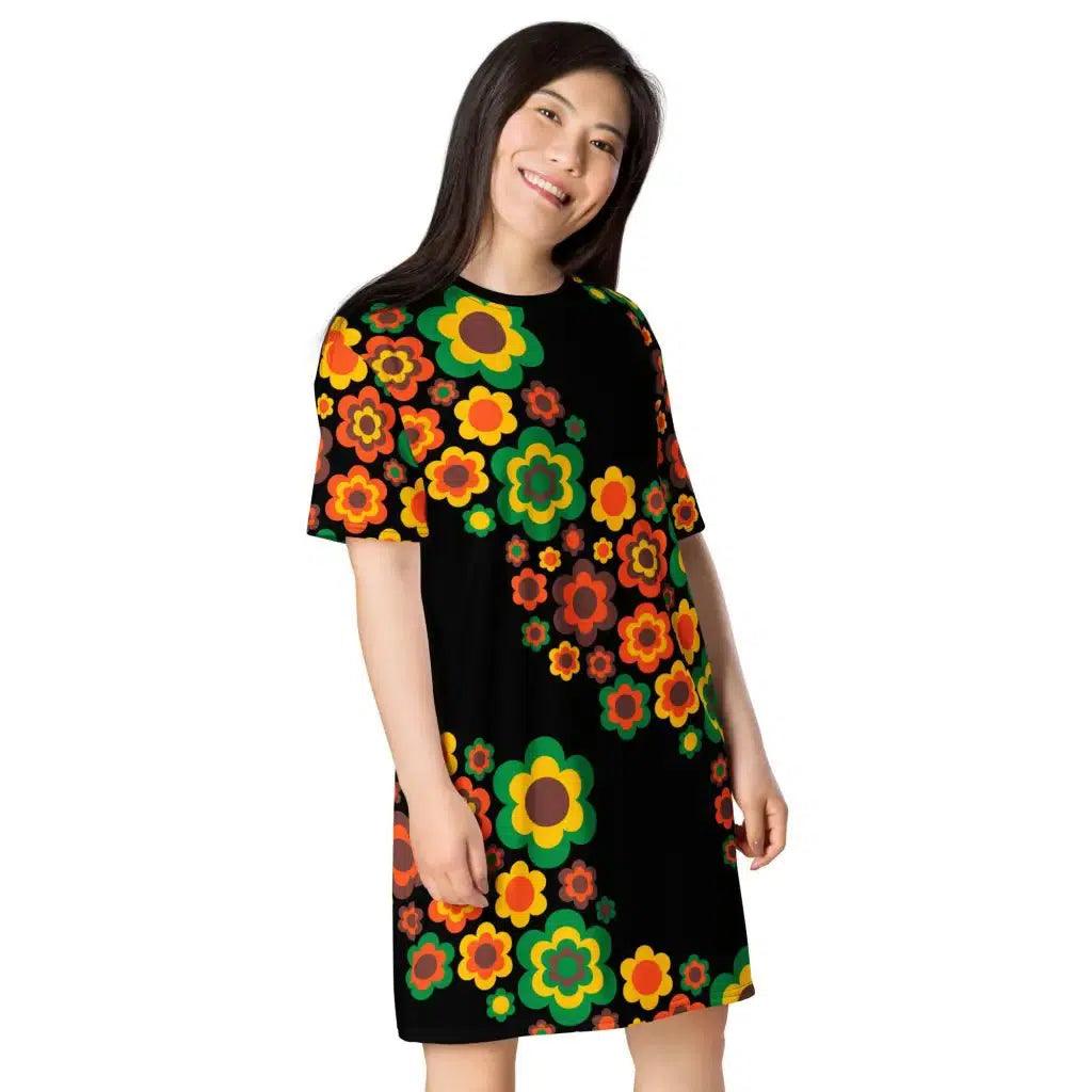 T-shirt dress - FLORA FOREVER retro - Floating flower print