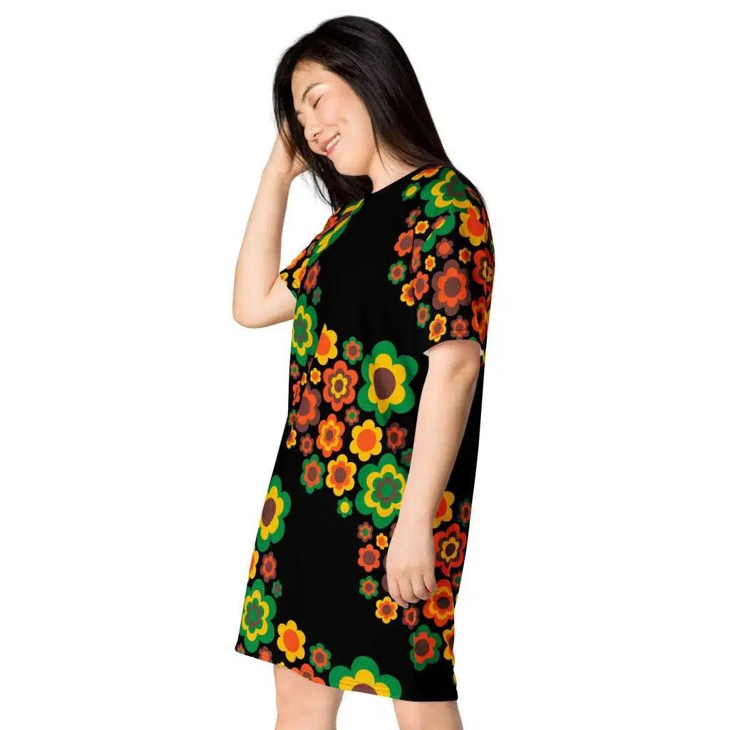 T-shirt dress - FLORA FOREVER retro - Floating flower print