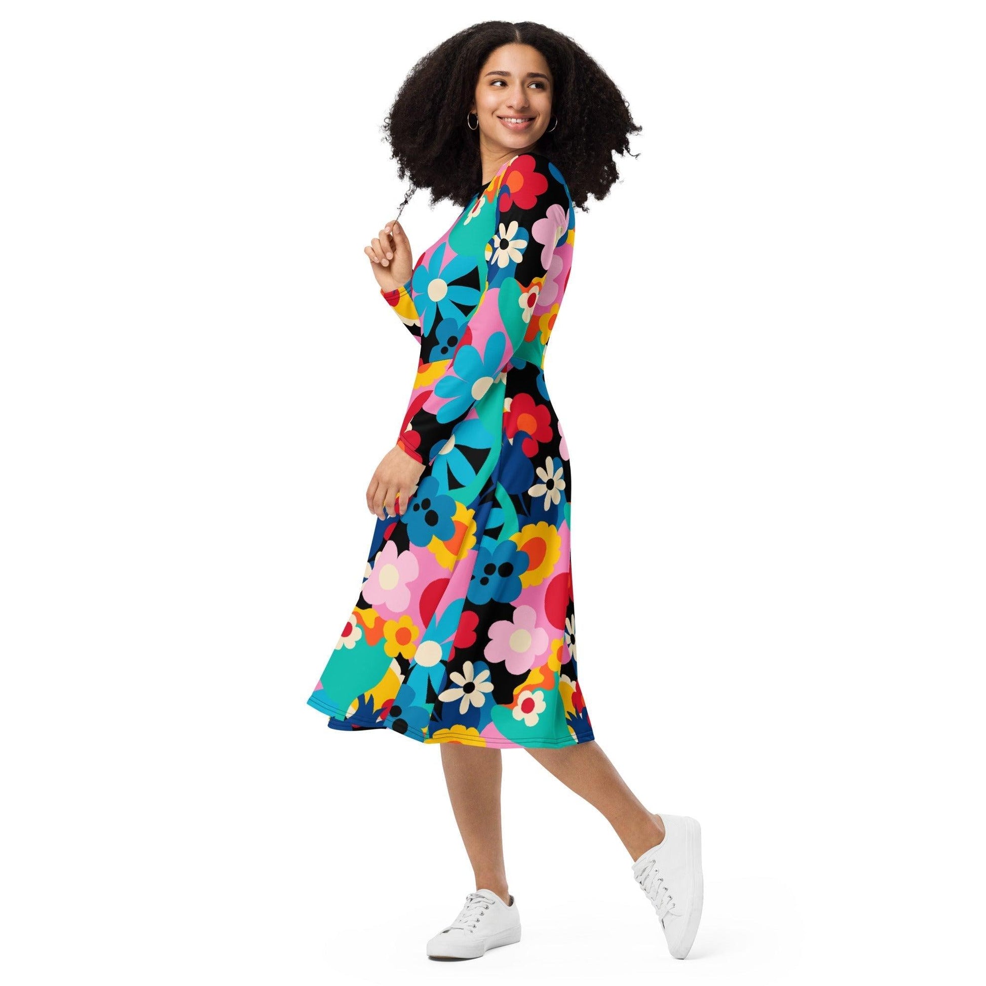 Midi dress - FLORALEI - Artsy flower print