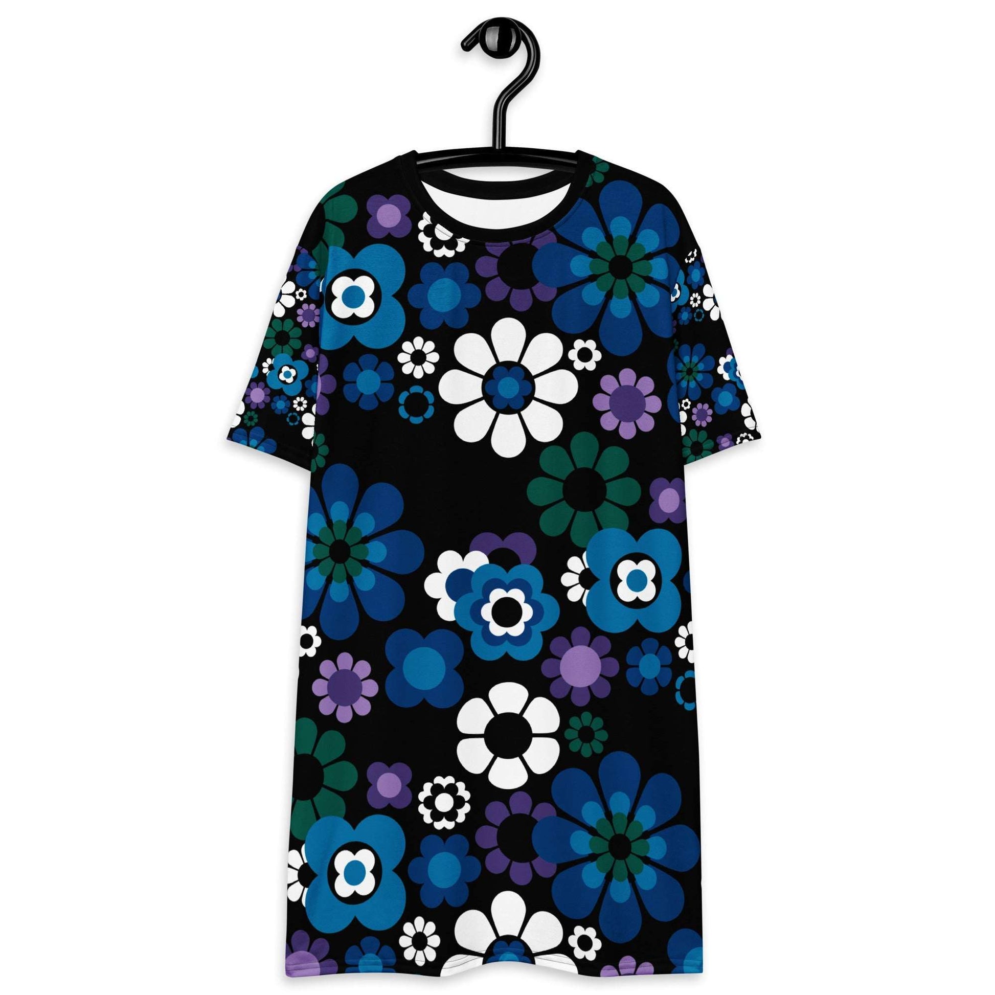 T-Shirt Dress - FLOW-POW blue - Funky Flower Power Print